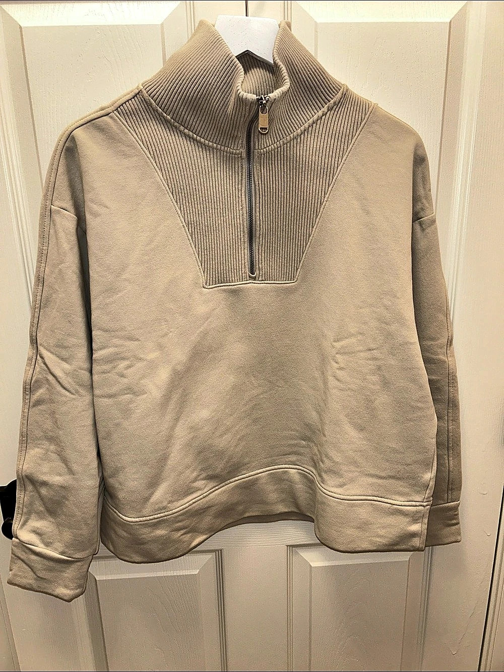 Athleta Retroplush Revive Half Zip Sweatshirt Half-Zip Turtleneck Beige Size